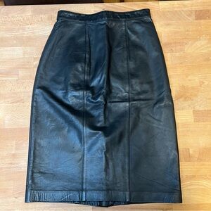 Black Vintage Dana Brooke Leather Pencil Skirt